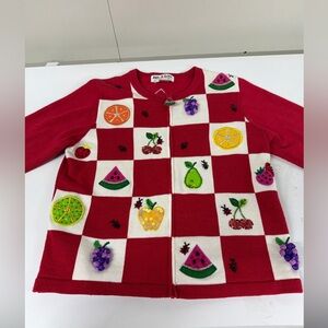 Fruit Pattern Red and White Sweater